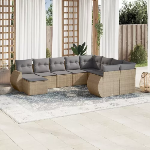  10 részes bézs polyrattan kerti ülőgarnitúra párnával
