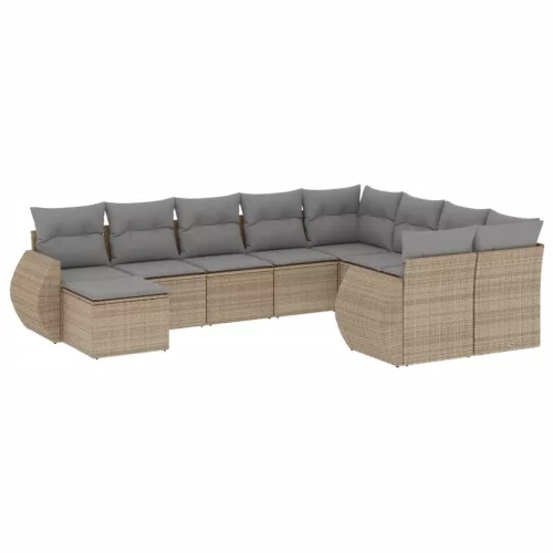  10 részes bézs polyrattan kerti ülőgarnitúra párnával
