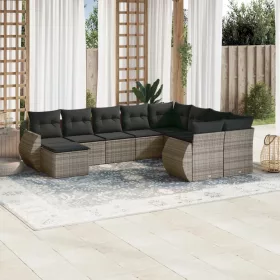    10 részes szürke polyrattan kerti ülőgarnitúra párnákkal