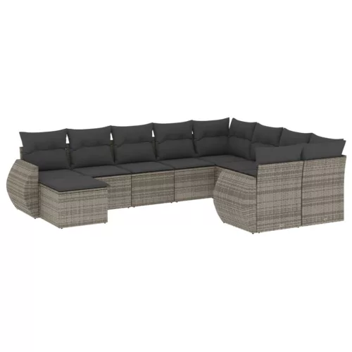  10 részes szürke polyrattan kerti ülőgarnitúra párnákkal
