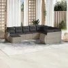  10 részes világosszürke polyrattan kerti ülőgarnitúra párnákkal