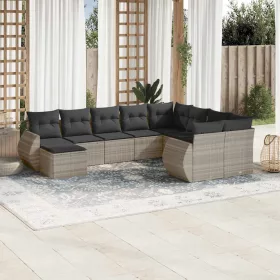    10 részes világosszürke polyrattan kerti ülőgarnitúra párnákkal