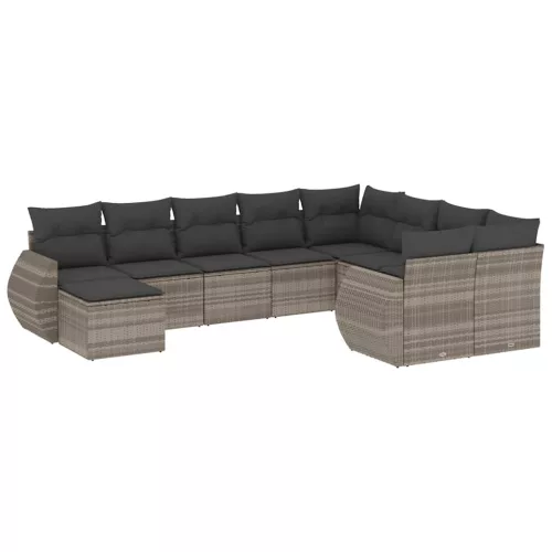  10 részes világosszürke polyrattan kerti ülőgarnitúra párnákkal