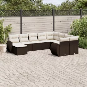    10 részes barna polyrattan kerti ülőgarnitúra párnákkal