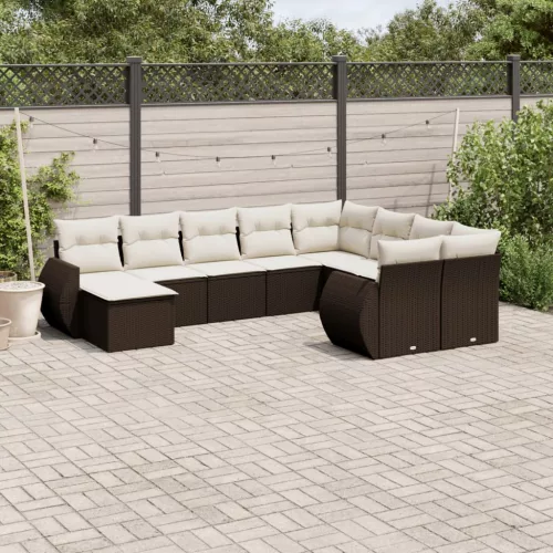  10 részes barna polyrattan kerti ülőgarnitúra párnákkal