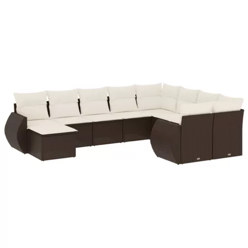  10 részes barna polyrattan kerti ülőgarnitúra párnákkal