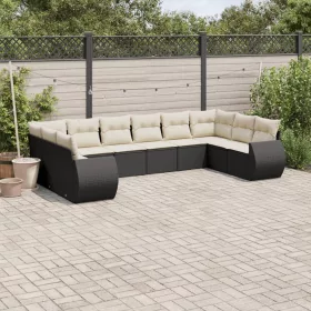    10 részes fekete polyrattan kerti ülőgarnitúra párnákkal