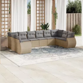    10 részes bézs polyrattan kerti ülőgarnitúra párnával