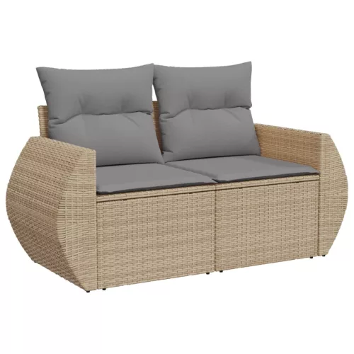  10 részes bézs polyrattan kerti ülőgarnitúra párnával
