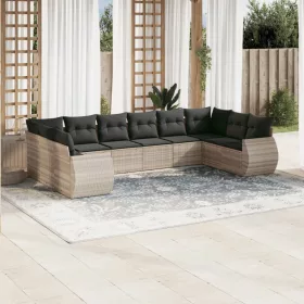    10 részes világosszürke polyrattan kerti ülőgarnitúra párnákkal