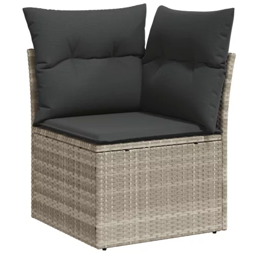  10 részes világosszürke polyrattan kerti ülőgarnitúra párnákkal