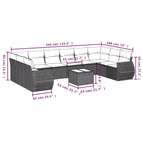  10 részes világosszürke polyrattan kerti ülőgarnitúra párnákkal
