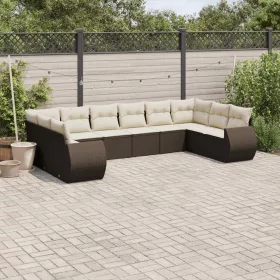    10 részes barna polyrattan kerti ülőgarnitúra párnákkal