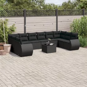    11 részes fekete polyrattan kerti ülőgarnitúra párnákkal