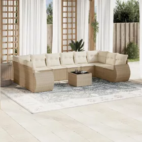    11 részes bézs polyrattan kerti ülőgarnitúra párnákkal