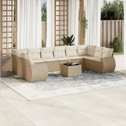  11 részes bézs polyrattan kerti ülőgarnitúra párnákkal