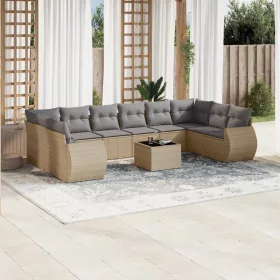    11 részes bézs polyrattan kerti ülőgarnitúra párnákkal