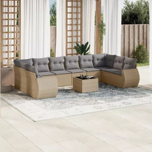  11 részes bézs polyrattan kerti ülőgarnitúra párnákkal