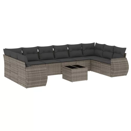  11 részes szürke polyrattan kerti ülőgarnitúra párnákkal