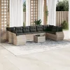  11 részes világosszürke polyrattan kerti ülőgarnitúra párnákkal