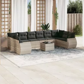    11 részes világosszürke polyrattan kerti ülőgarnitúra párnákkal