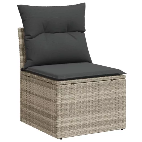  11 részes világosszürke polyrattan kerti ülőgarnitúra párnákkal