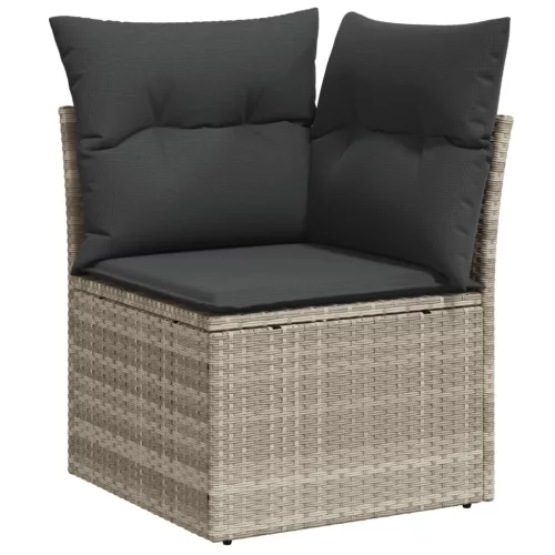  11 részes világosszürke polyrattan kerti ülőgarnitúra párnákkal