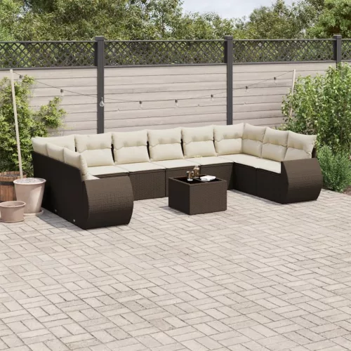  11 részes barna polyrattan kerti ülőgarnitúra párnákkal