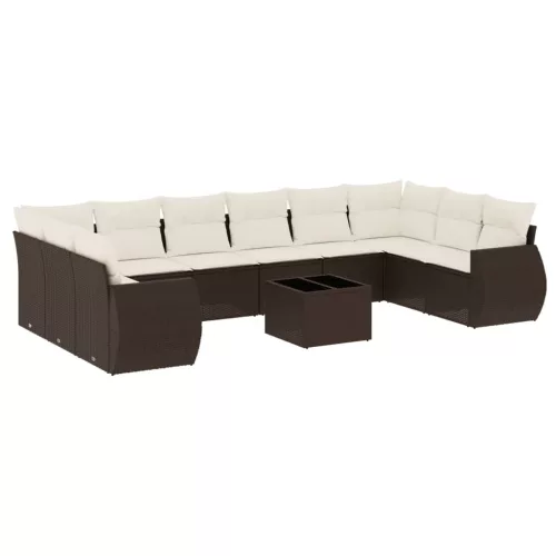  11 részes barna polyrattan kerti ülőgarnitúra párnákkal