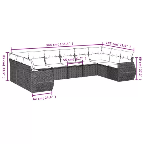  11 részes barna polyrattan kerti ülőgarnitúra párnákkal