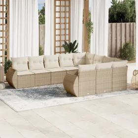    10 részes bézs polyrattan kerti ülőgarnitúra párnával