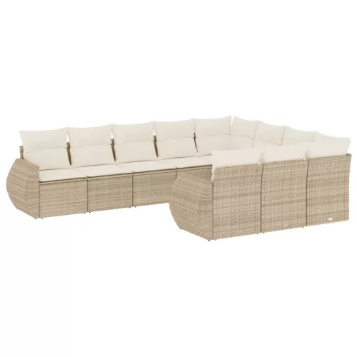  10 részes bézs polyrattan kerti ülőgarnitúra párnával