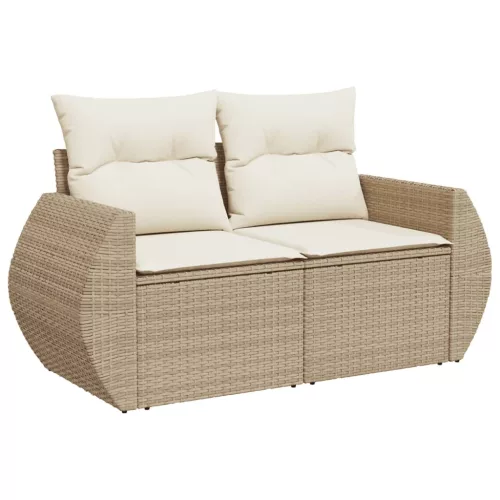  10 részes bézs polyrattan kerti ülőgarnitúra párnával