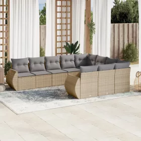    10 részes bézs polyrattan kerti ülőgarnitúra párnával