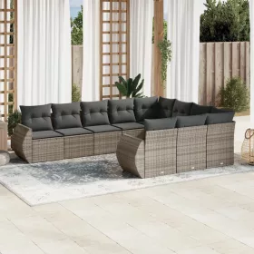    10 részes szürke polyrattan kerti ülőgarnitúra párnákkal