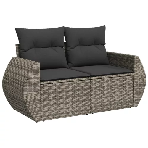  10 részes szürke polyrattan kerti ülőgarnitúra párnákkal