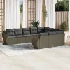  10 részes világosszürke polyrattan kerti ülőgarnitúra párnákkal