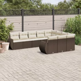    10 részes barna polyrattan kerti ülőgarnitúra párnákkal