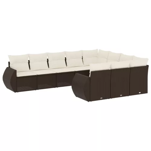  10 részes barna polyrattan kerti ülőgarnitúra párnákkal