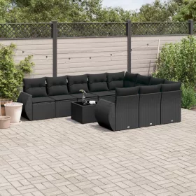    11 részes fekete polyrattan kerti ülőgarnitúra párnákkal