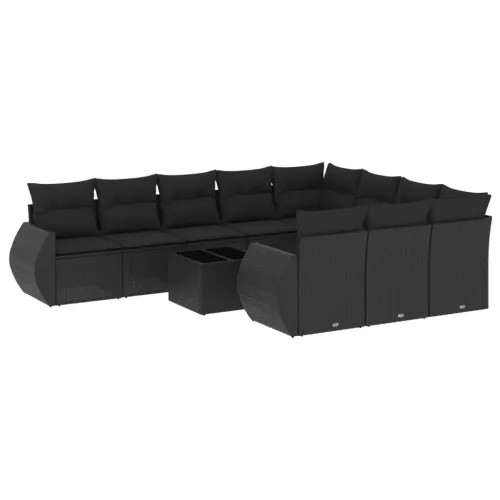  11 részes fekete polyrattan kerti ülőgarnitúra párnákkal