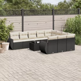    11 részes fekete polyrattan kerti ülőgarnitúra párnákkal