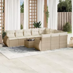    11 részes bézs polyrattan kerti ülőgarnitúra párnákkal