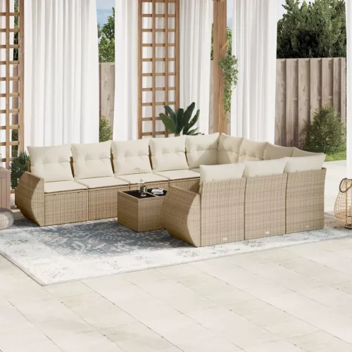 11 részes bézs polyrattan kerti ülőgarnitúra párnákkal