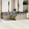  11 részes bézs polyrattan kerti ülőgarnitúra párnákkal