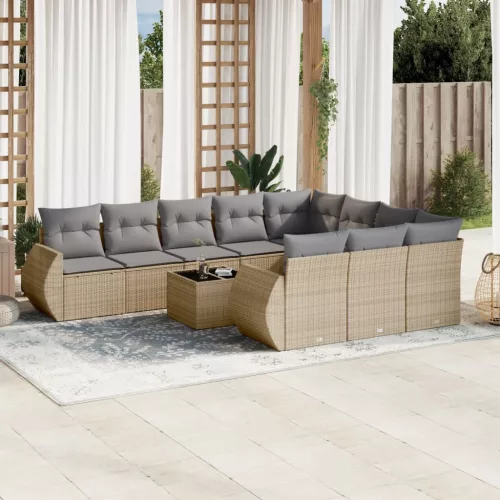  11 részes bézs polyrattan kerti ülőgarnitúra párnákkal