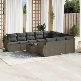    11 részes világosszürke polyrattan kerti ülőgarnitúra párnákkal