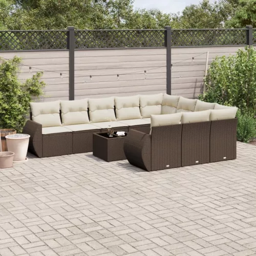  11 részes barna polyrattan kerti ülőgarnitúra párnákkal