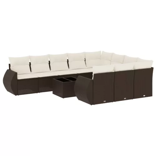  11 részes barna polyrattan kerti ülőgarnitúra párnákkal