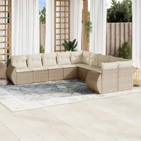    10 részes bézs polyrattan kerti ülőgarnitúra párnával